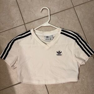 Adidas Women's White and Black Crop Top